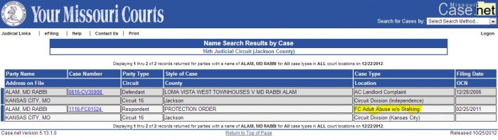 Apparently, MD ALAM has a police record for stalking